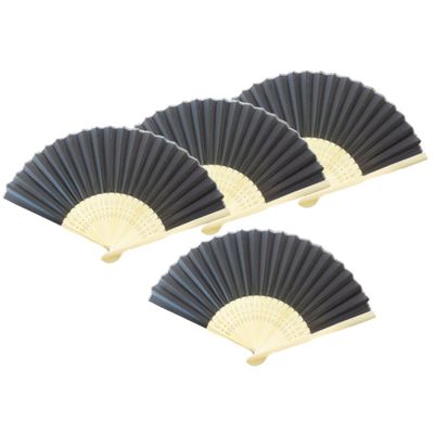 4x stuks grote Spaanse handwaaier zwart met hout 38 x 21 cm