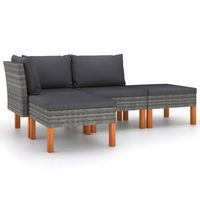 vidaXL 4-delige Loungeset met kussens poly rattan grijs - thumbnail