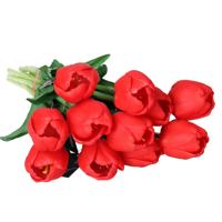 Kunstbloemen bosje Tulp Tulipa - 5x - 44 cm - rood - Real Touch - kunst zijdebloemen