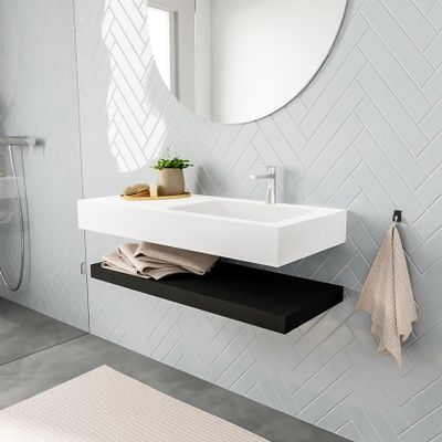 Mondiaz Alan badmeubel 100 cm solid suface planchet urban vrijhangend wastafel rechts 1 kraangat wit