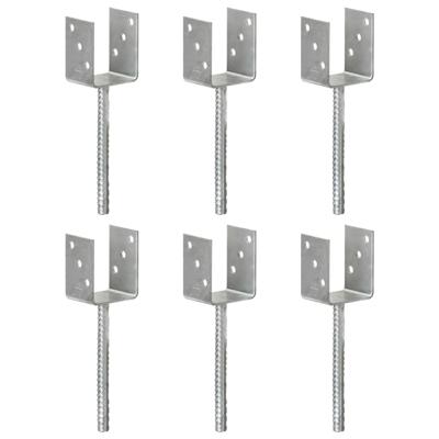 Grondankers 6 st 8x6x30 cm gegalvaniseerd staal zilverkleurig