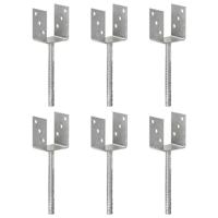 Grondankers 6 st 8x6x30 cm gegalvaniseerd staal zilverkleurig
