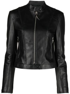 Roberto Cavalli veste en cuir à col officier - Noir