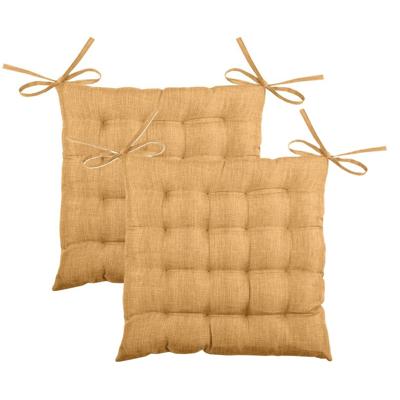 Stof Textile stoelkussen BEA - 2x - okergeel - 40 x 40 x 4 cm - touwtjes sluiting - binnen/buiten