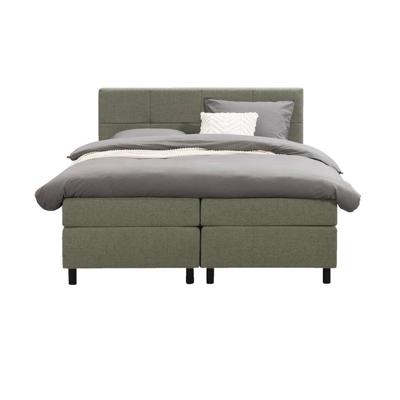 Leen Bakker - Boxspring Liv Geblokt - 160x200 Cm - Ronde Poot - Stof - Groen