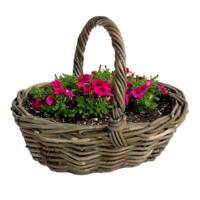 Plantenmand met hengsel - bruin - 36 x 28 x 14 cm - rotan - gevlochten riet - plantenpot/bloempot Plantenmand met hengsel - bruin - 36 x 28 x 14 cm - rotan - gevlochten riet - plantenpot/bloempot