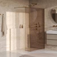 Brauer Oblivion - Inloopdouche - Brons Glas - 120 x 200 cm - met Zijwand 30 cm - incl. Glascoating - PVD Goud Geborsteld
