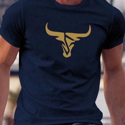 Bon&Bon Men's Bull Head Graphic T-Shirt - Black Round Neck Street Tee Royal Blue / L