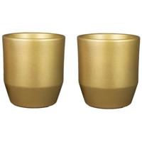 Bela Arte Plantenpot/bloempot Joly - 2x - keramiek - goud - D12/H11 cm