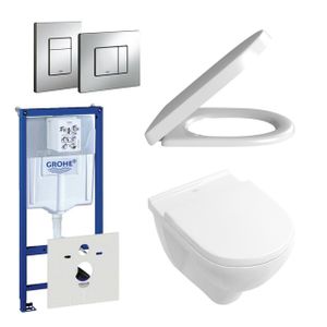 Villeroy & Boch O.Novo Toiletset - softclose en quickrelease zitting - bedieningsplaat verticaal/horizontaal chroom - wit 0720001/0729205/0124182/1024992/