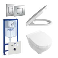 Villeroy & Boch O.Novo Toiletset - softclose en quickrelease zitting - bedieningsplaat verticaal/horizontaal chroom - wit 0720001/0729205/0124182/1024992/