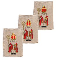 Pakket van 3x stuks jute Sinterklaas cadeau zakken klein 35 x 50 cm