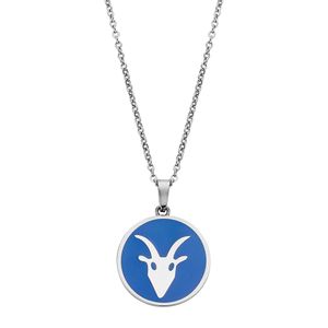 CO88 Collection Zodiac 8CN 26085 Stalen Collier met Hanger - Sterrenbeeld Steenbok 15 mm - Lengte 42 + 5 cm - Zilverkleurig / Blauw