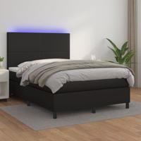 Boxspring met matras en LED kunstleer zwart 140x200 cm