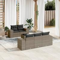 6-delige Loungeset met kussens poly rattan grijs