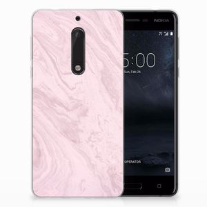 Nokia 5 TPU Siliconen Hoesje Marble Pink - Origineel Cadeau Vriendin