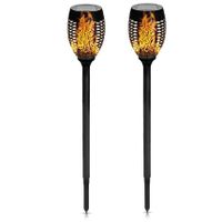 Solar tuinlamp - 8x - zwart - LED flame effect - oplaadbaar - D12 x H74 cm