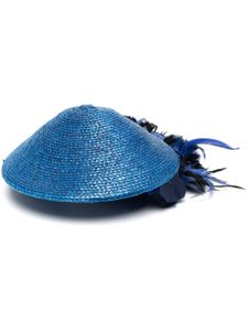 Saint Laurent Pre-Owned chapeau tressé à détails de plumes (années 1970) - Bleu