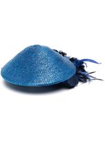 Saint Laurent Pre-Owned chapeau tressé à détails de plumes (années 1970) - Bleu - thumbnail