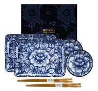 Blauw/Witte Sushiset - Botan - Set van 6 stuks - 21 x 13.5cm