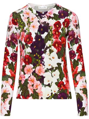 Oscar de la Renta cardigan Hollyhocks à fleurs - Rose