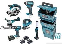 Makita dlx8100j | combiset 18v | ddf484 + dtd153 + dga504 + dhs660 + djv182 | incl. accu's en lader dlx8100j