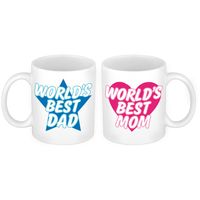 Worlds Best Mom en World Best Dad mok - Cadeau beker set voor Papa en Mama