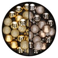40x stuks kleine kunststof kerstballen champagne en goud 3 cm - thumbnail