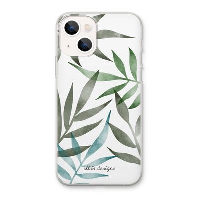 Tropical watercolor leaves: iPhone 13 Transparant Hoesje