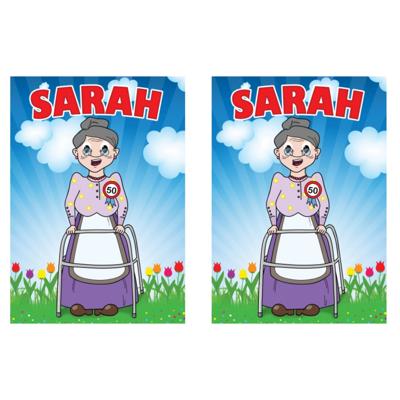 Verjaardag deurposter - 2x - 50 jaar - Sarah - 59 x 84 cm - leeftijd feestartikelen - Oma poster