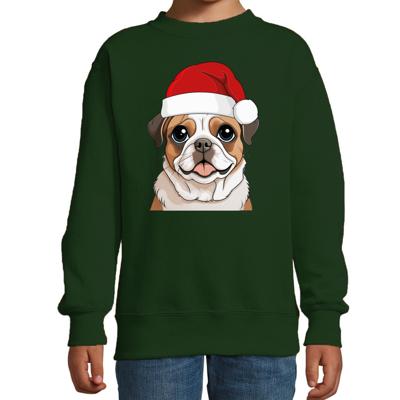 Kersttrui / sweater honden - kinderen - Mopshondje - groen - kerstmuts - Kerstmis
