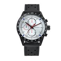 CAGARNY 6828 modieuze multifunctionele stijl Quartz horloge met leder Band & GMT tijd & kalender & goed verlicht Display voor mannen Sport (Black Wind
