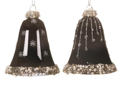 Ornament gls klok d6.5h8cm zwart a2 2st - Ksd