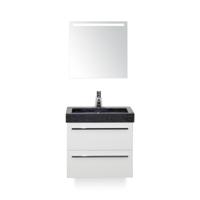 Seville Badmeubelset 60 cm - Wit Hoogglans - Wastafel Hardsteen Wit Lucca - met Sence Spiegel