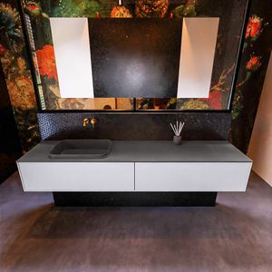 Badkamermeubelset Mondiaz Erin 200 cm met 2 Lades met RIDGE Wastafel Links Dark grey Zonder Kraangaten Greeploos Mat Cale