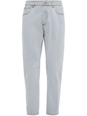 Brunello Cucinelli jean cigarette à patch logo - Bleu