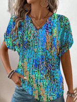 V Neck Loose Random Print Casual Shirt