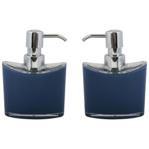 Zeeppompje/zeepdispenser Aveiro - 2x - PS kunststof - donkerblauw/zilver - 11 x 14 cm - 260 ml