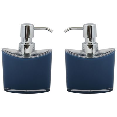 Zeeppompje/zeepdispenser Aveiro - 2x - PS kunststof - donkerblauw/zilver - 11 x 14 cm - 260 ml