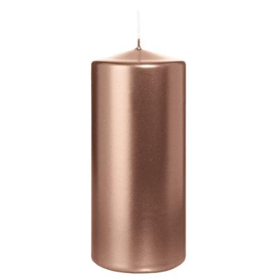 Cilinderkaars/stompkaars - metallic ros? goud - 15 x 7 cm - 63 branduren