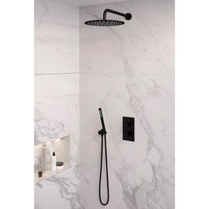 Inbouw Regendouche Set Brauer Black Edition Gebogen Wanduitloop Ronde Hoofddouche 30 cm Mat Zwart Brauer