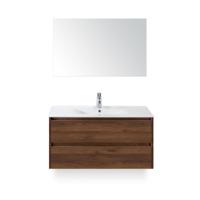 Dante Badmeubelset 100 cm - Walnoot - Keramische Wastafel Wit Enjoy - met Spiegel