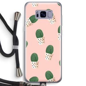 Cactusprint roze: Samsung Galaxy S8 Plus Transparant Hoesje met koord