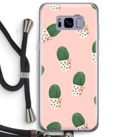 Cactusprint roze: Samsung Galaxy S8 Plus Transparant Hoesje met koord