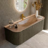 Badmeubel Mondiaz Kurve-Dlux | 130 cm | Meubelkleur Shadow | Wastafelkleur Arena | Solid surface | Wasbak midden spoelbak | 1 kraangat