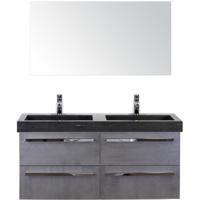 Seville Badmeubelset 120 cm - 4 Laden Beton Antrac - Wastafel Hardsteen Wit Lucca met Spiegel