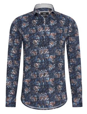 Marshall Denim - Italiaans Overhemd Heren - Hoge Kraag - Print - Moda Italia