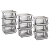 Opberg kratten/manden/organizers - 3x - 3 lagen/vakken - 39 x 32 x 62 cm - kunststof - zilver