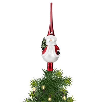 Inge Christmas sneeuwpop piek - 1x - goud - glas - 31 cm - gedecoreerd - kerstboom topper - kerstver