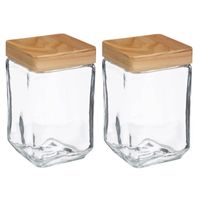 2x stuks voorraadbussen/voorraadpotten 1,7L glas met houten deksel - Voorraadpot